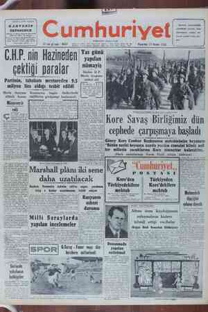 Cumhuriyet Gazetesi November 13, 1950 kapağı