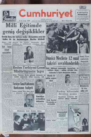 Cumhuriyet Gazetesi November 14, 1950 kapağı