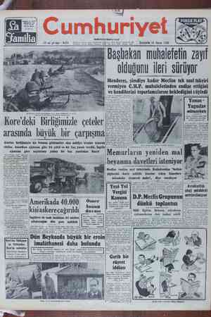 Cumhuriyet Gazetesi 15 Kasım 1950 kapağı