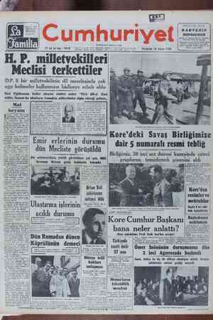 Cumhuriyet Gazetesi 16 Kasım 1950 kapağı