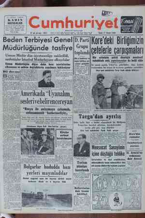 Cumhuriyet Gazetesi 17 Kasım 1950 kapağı
