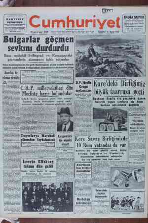 Cumhuriyet Gazetesi November 18, 1950 kapağı