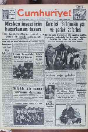 Cumhuriyet Gazetesi 19 Kasım 1950 kapağı