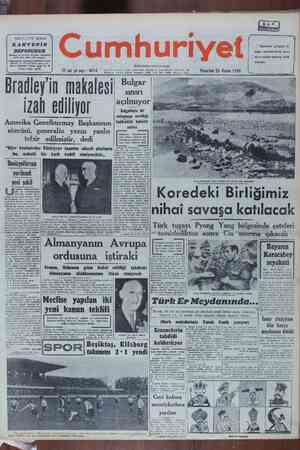 Cumhuriyet Gazetesi 20 Kasım 1950 kapağı
