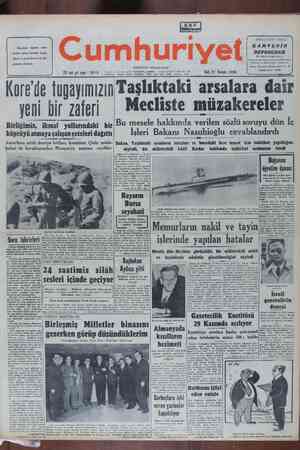 Cumhuriyet Gazetesi 21 Kasım 1950 kapağı