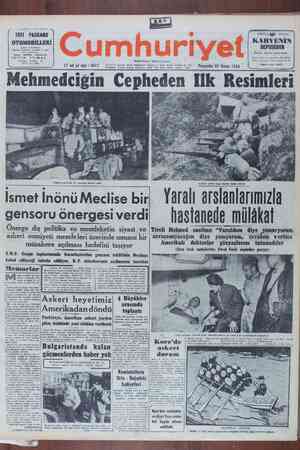 Cumhuriyet Gazetesi November 23, 1950 kapağı
