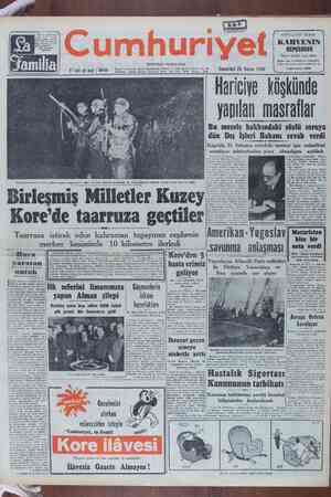 Cumhuriyet Gazetesi 25 Kasım 1950 kapağı