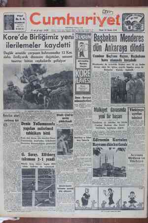 Cumhuriyet Gazetesi 26 Kasım 1950 kapağı