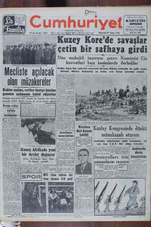 Cumhuriyet Gazetesi November 27, 1950 kapağı