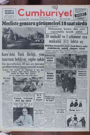 Cumhuriyet Gazetesi December 12, 1950 kapağı