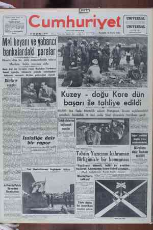 Cumhuriyet Gazetesi 14 Aralık 1950 kapağı