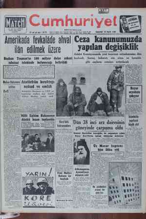 Cumhuriyet Gazetesi 16 Aralık 1950 kapağı