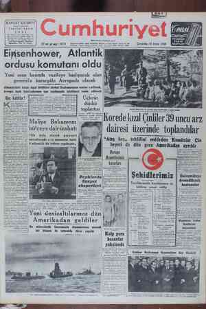 Cumhuriyet Gazetesi 20 Aralık 1950 kapağı