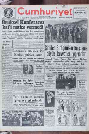 Cumhuriyet Gazetesi 21 Aralık 1950 kapağı