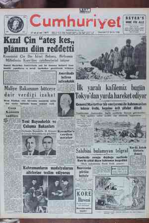 Cumhuriyet Gazetesi 23 Aralık 1950 kapağı