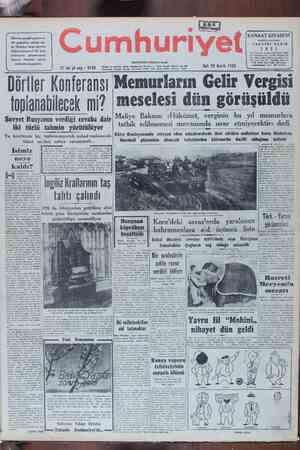 Cumhuriyet Gazetesi 26 Aralık 1950 kapağı