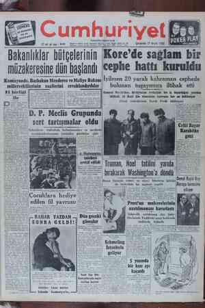 Cumhuriyet Gazetesi 27 Aralık 1950 kapağı