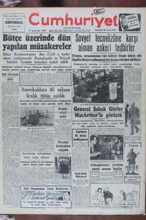 Cumhuriyet Gazetesi December 30, 1950 kapağı