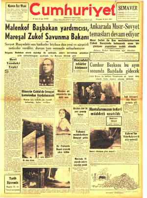  ge | KAaRGA İLE TiLKİ | SEMAVER SĞ Yelgin 1 KURUL 30 uncu yıl sayı 10 969 Perşambe 10 Şubat 1955 Malenkof Başbakan...