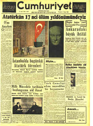  Mil efendilik yoktur, hâ- dimlik vardır. Bu millete hiz- met eden onun efendisi olur. Cumh Benim nâçiz elbet toprak...