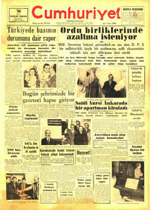  Cumhuriyet ”© 35 inci yıl Sayı 12.734 EN VERİMLİ KAYNAĞIDIR. Salı 5 Ocak 1960 Türkiyede basının Ordu birliklerinde durumuna