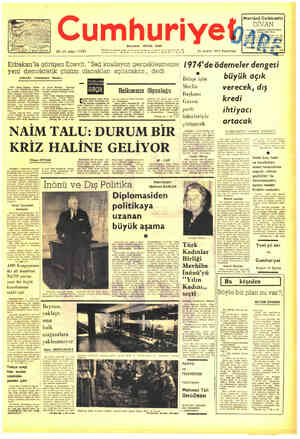  Mevlânâ Celâleddin Cumhuriyet Kurucusu: YUNUS. NADİ 50. yıl, sayı: 17751 Teletesları n an . BÜN  nan . Hi 31 Aralık 1973...