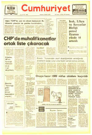  Cumhuriyet Yıl; Sayı: 19844 Kurucusu:; YUNUS NADİ 500 Kuruş 24 Ekim 1979 Çarşamba Üç muhalif Uğur: “CHP'de yeni bir dönem...