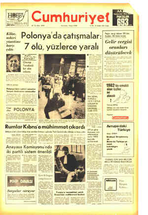  58. Yıl; Sayı: 20607 Kurucusu : Yunus NADİ 5 Cumhuriyet 10 TL. 18 Aralık 1981 Cuma kumaşından PANTALON Kilise, Polonya'da...