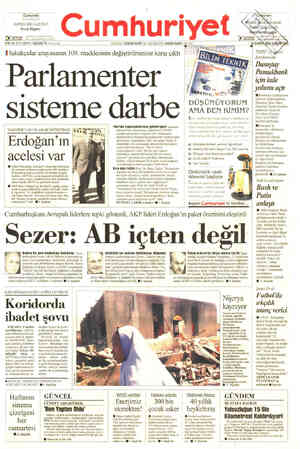  Cumhuriyet| HAPİSTE BİR GAZETECİ Recep Bilginer İAi Cumhuriyet 7*9. YIL SAYI: 28171 / 500.000 TL (KDY içinde) KURUCUSU YUNUS