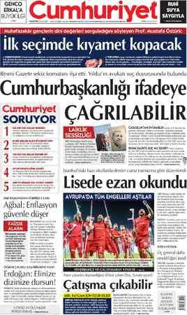  GENCO ERKALA BÜYÜK İLGİ >13'te PAZARTESİ 20EYLÜL 2021 97. YIL SAYI: 35044 KURUCUSU YUNUS NADİ (1924-1945) BAŞYAZARLARI NADİR