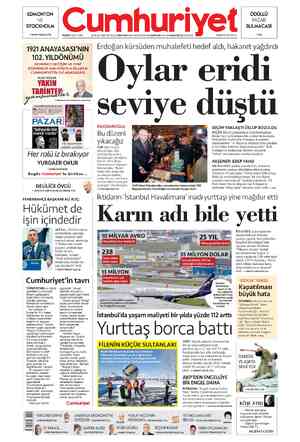  EDMONTON VE STOCKHOLM >» PAZAR YAZILARI 2'de ÖDÜLLÜ PAZAR BULMACASI >8'de Cumhuriyet PAZAR 5 ŞUBAT 2023 98. YIL SAYI: 35547