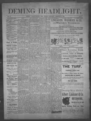 Deming Headlight Newspaper 8 Şubat 1890 kapağı