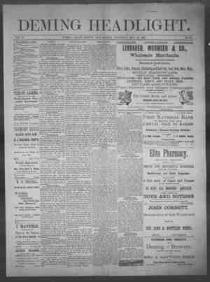 Deming Headlight Newspaper 24 Mayıs 1890 kapağı