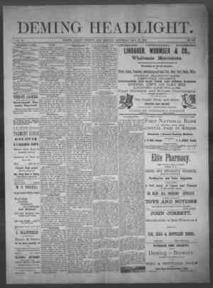 Deming Headlight Newspaper 31 Mayıs 1890 kapağı