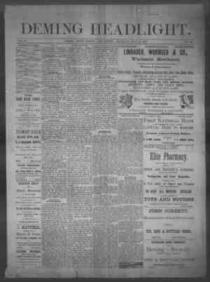 Deming Headlight Newspaper 19 Temmuz 1890 kapağı