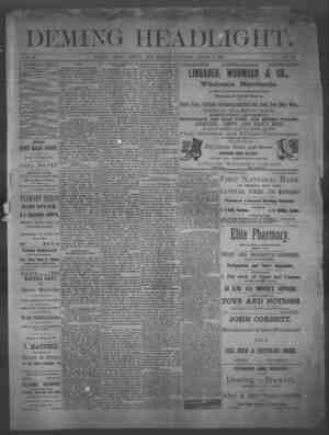 Deming Headlight Newspaper 9 Ağustos 1890 kapağı