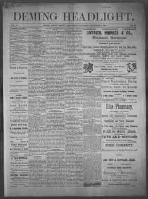Deming Headlight Newspaper 6 Eylül 1890 kapağı
