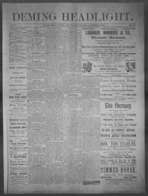 Deming Headlight Newspaper 13 Eylül 1890 kapağı