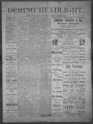 Deming Headlight Newspaper 15 Kasım 1890 kapağı