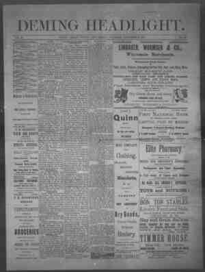 Deming Headlight Newspaper 29 Kasım 1890 kapağı
