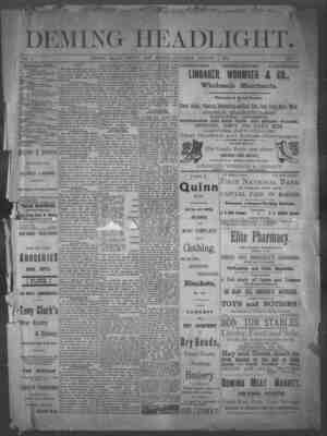 Deming Headlight Newspaper 3 Ocak 1891 kapağı