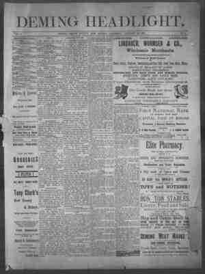 Deming Headlight Newspaper 24 Ocak 1891 kapağı