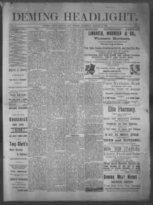 Deming Headlight Newspaper 31 Ocak 1891 kapağı