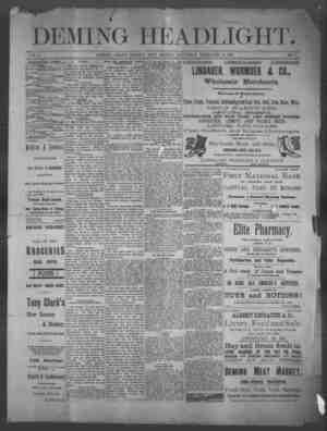 Deming Headlight Newspaper 14 Şubat 1891 kapağı