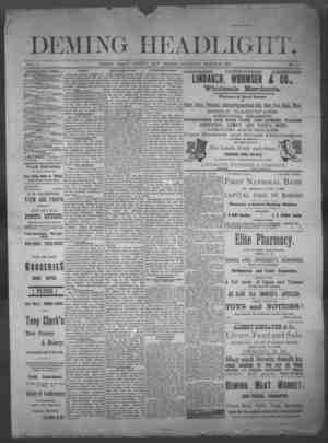 Deming Headlight Newspaper 21 Mart 1891 kapağı
