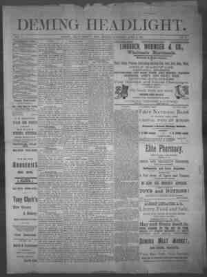 Deming Headlight Newspaper 4 Nisan 1891 kapağı
