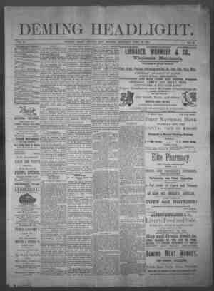 Deming Headlight Newspaper 18 Nisan 1891 kapağı