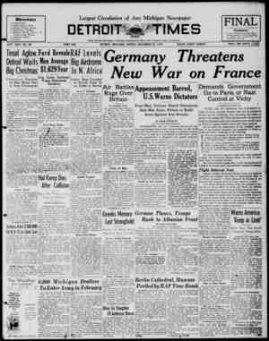 Detroit Evening Times Newspaper December 22, 1940 kapağı