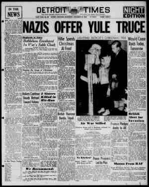 Detroit Evening Times Newspaper December 25, 1940 kapağı