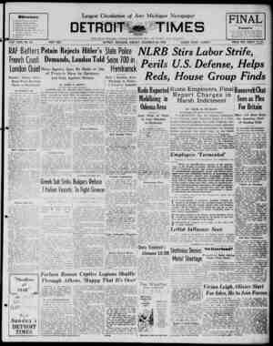 Detroit Evening Times Newspaper December 29, 1940 kapağı